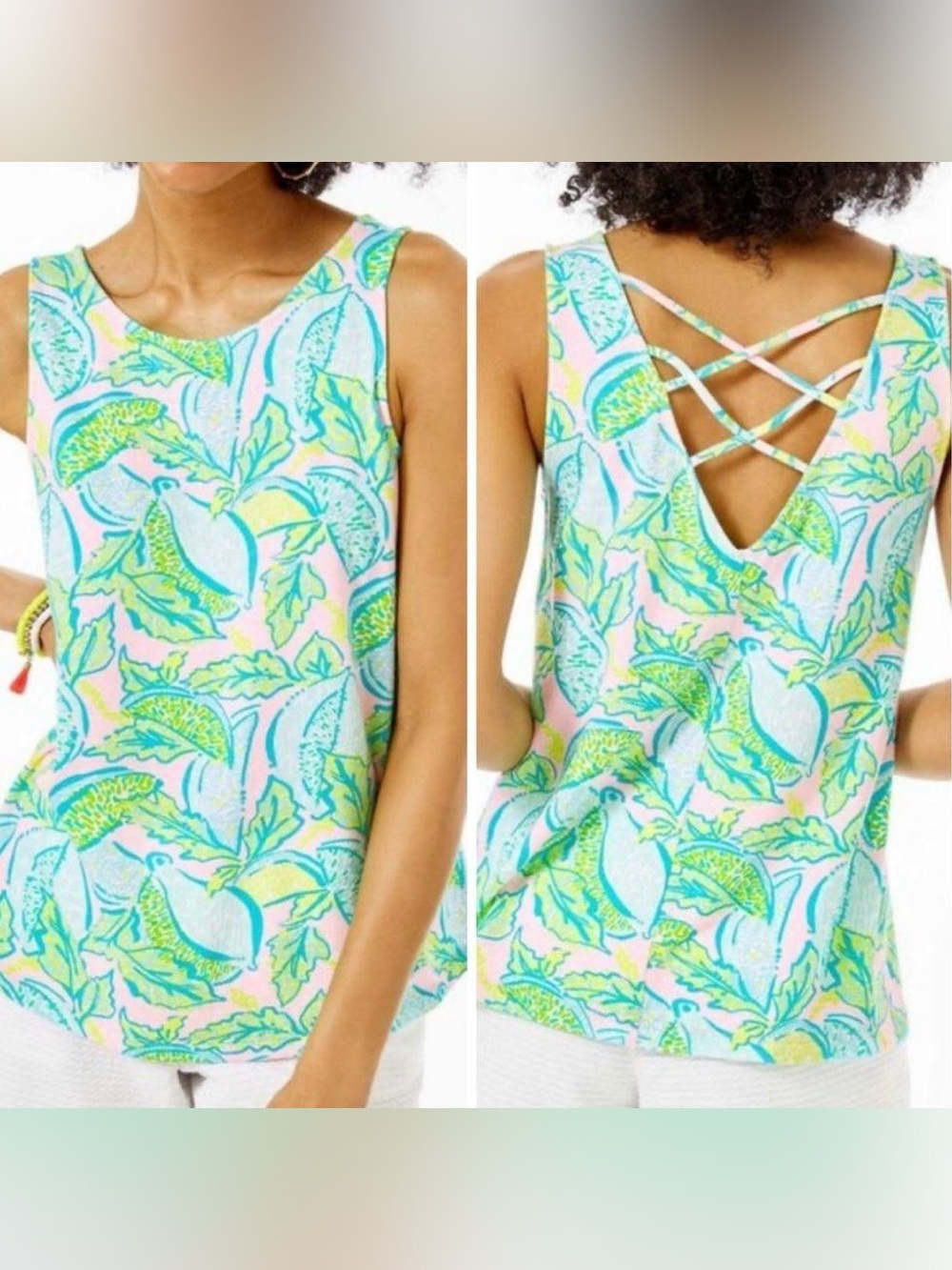 Lilly Pulitzer Kristen Criss Cross Swing Tank Vitamin Sea Womens Size Large